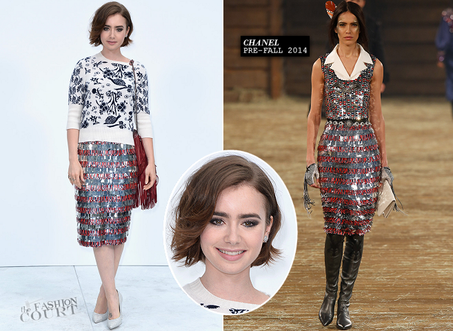 Lily Collins in Chanel | Paris Couture Fashion Week: Fall 2014 – Front Row at CHANEL