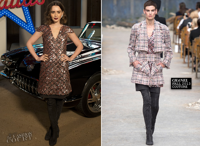 Lily Collins in Chanel | CHANEL 'Métiers d'Art' Fashion Show
